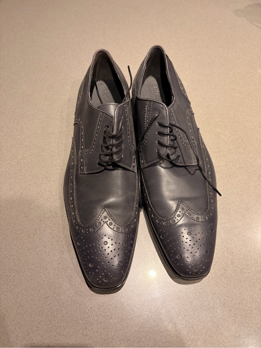 Hugo Boss Black Leather Brogue Lace-Up Oxfords